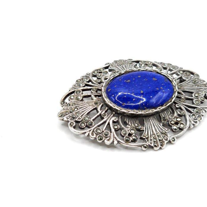 Zilver, 925 Sterling Zilver Lapis Lazuli & Marcasite -, Antiek en Kunst, Kunst | Designobjecten