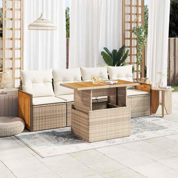 vidaXL 5-delige Loungeset met kussens poly rattan en, Tuin en Terras, Tuinsets en Loungesets, Loungeset, Nieuw, Verzenden