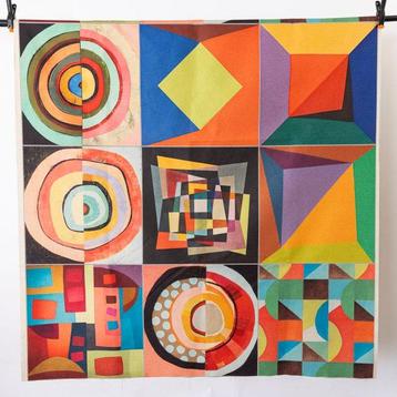9 Artistieke geometrische werken op stof - Textiel (9)  -