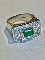 Ring - 18 karaat Witgoud Smaragd - Diamant, Nieuw
