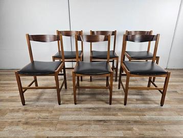 Chaise - Cuir, Teck - lot de six chaises vintage des années