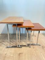 Set bijzettafels - hard hout, Chroom - Drie bijzettafeltjes