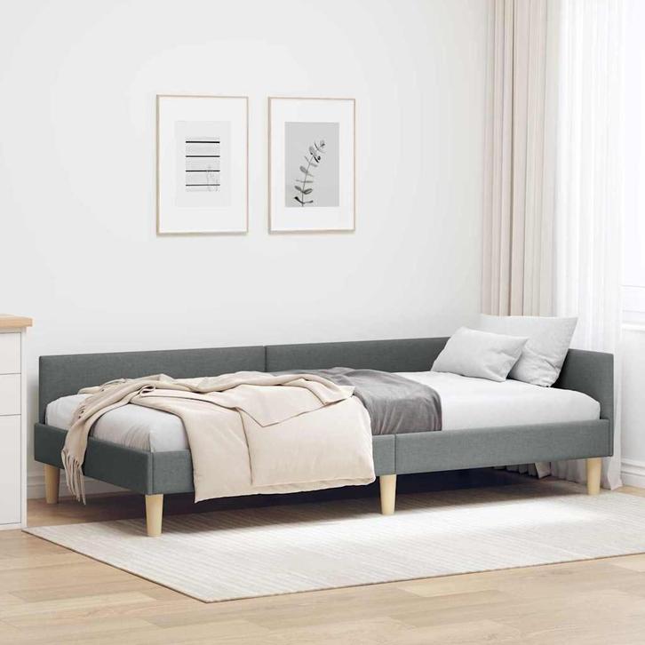 vidaXL Hoek Bed Frame Donkergrijs 90 x 190 cm Stof, Huis en Inrichting, Slaapkamer | Bedden, Nieuw, Verzenden