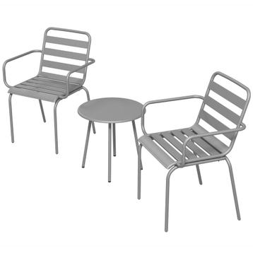 Bistroset - Stijlvolle Zitgroep - Stapelbare Stoelen - Grijs, Ophalen of Verzenden