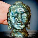 Bouddha en Labradorite – Éveil Sculpté dans la Lumière -