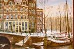 P. Mos (XX) - Winter in Amsterdamse Grachten, Antiek en Kunst