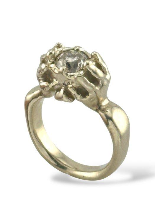 Ring - 14 karaat Witgoud, 14K witgouden artistieke ring met, Handtassen en Accessoires, Ringen