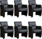 Set van 6 Donkerblauwe leren moderne eetkamerfauteuils -, Huis en Inrichting, Stoelen, Overige kleuren, Nieuw, Leer, Ophalen of Verzenden