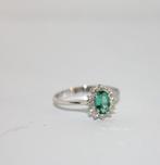 Ring - 18 karaat Witgoud Diamant (Natuurlijk) - Smaragd