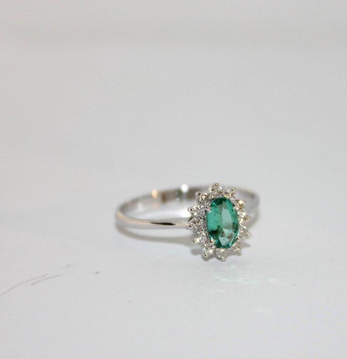 Ring - 18 karaat Witgoud Diamant (Natuurlijk) - Smaragd, Bijoux, Sacs & Beauté, Bagues