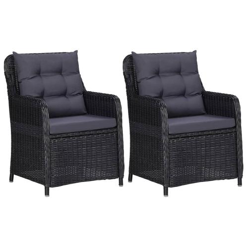 vidaXL Tuinstoelen 2 st met kussens poly rattan zwart, Tuin en Terras, Tuinstoelen, Nieuw, Verzenden