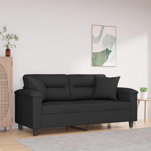 vidaXL Tweezitsbank met kussens 140 cm microvezelstof zwart, Huis en Inrichting, Zetels | Zetels, Nieuw, Verzenden