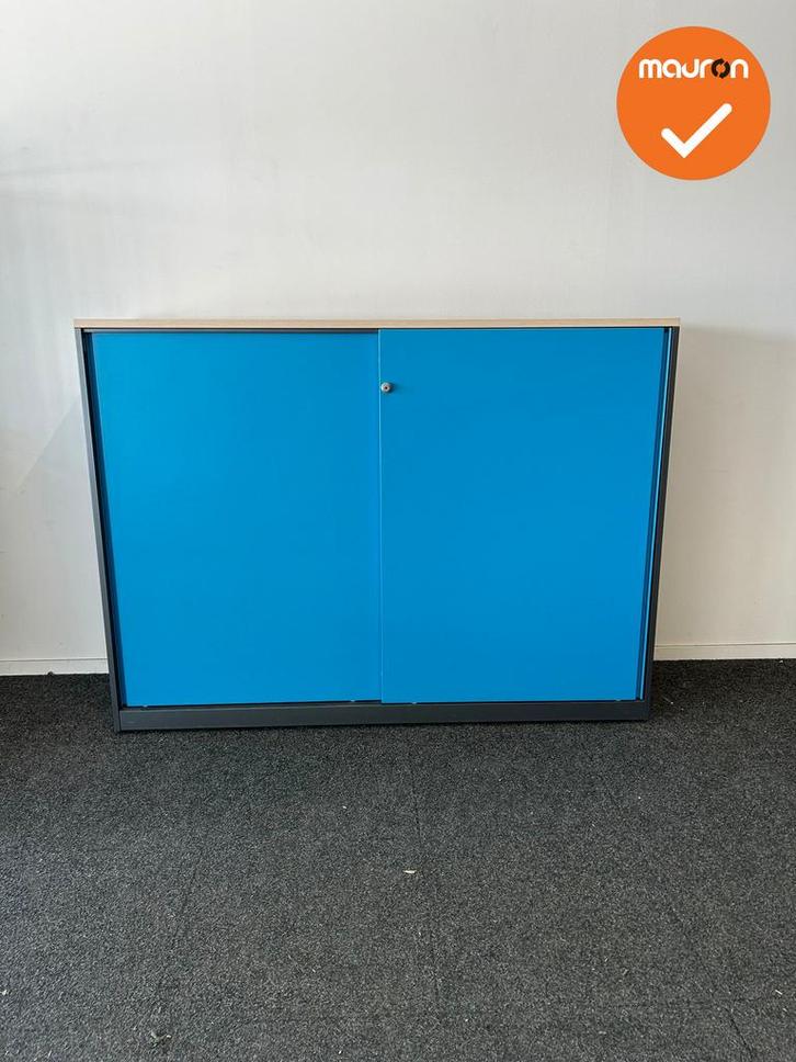 Schuifdeurkast - 120x160x45cm - Zwart met Blauwe roldeuren -, Zakelijke goederen, Kantoor en Winkelinrichting | Kantoormeubilair en Inrichting