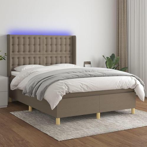 vidaXL Boxspring met matras en LED stof taupe 140x190 cm, Huis en Inrichting, Slaapkamer | Bedden, Nieuw, Verzenden