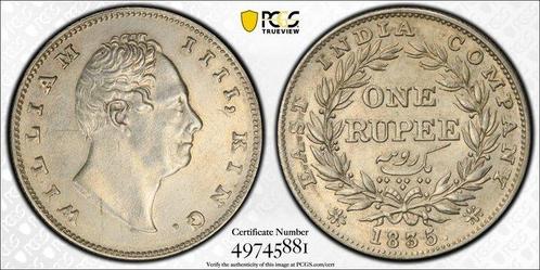 Brits India. William IV. 1 Rupie 1835 - PCGS (Calcuta), Postzegels en Munten, Munten | Europa | Niet-Euromunten