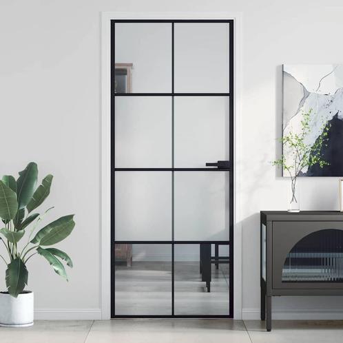 vidaXL Binnendeur smal 83x201,5 cm gehard glas en aluminium, Doe-het-zelf en Bouw, Deuren en Vliegenramen, Nieuw, Verzenden