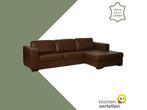 Leren hoekbank Flow - 3 zits arm links + longchair rechts -, Ophalen of Verzenden