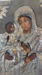 Icoon - Moeder Gods - Hout, Verzilverd - Handgeschilderd -