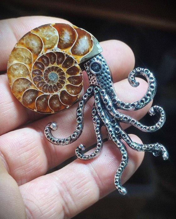 Geen minimumprijs Prachtige ammoniet-handgemaakte broche, Collections, Minéraux & Fossiles