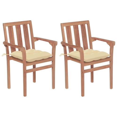 vidaXL Chaises de jardin 2 pcs avec coussins blanc crème, Tuin en Terras, Tuinsets en Loungesets, Verzenden