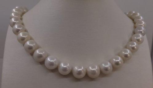 Halsketting 11x13mm ronde witte Edisonparels, Handtassen en Accessoires, Kettingen