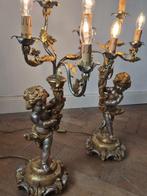 Paar Putti-Tischleuchten – Holz und Metall mit Silber- und, Antiek en Kunst