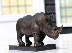 sculptuur, rhino on marble base - 15 cm - brons marmer, Antiek en Kunst