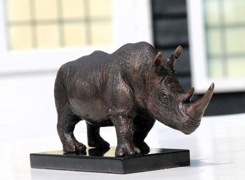 sculptuur, rhino on marble base - 15 cm - brons marmer, Antiek en Kunst, Kunst | Designobjecten