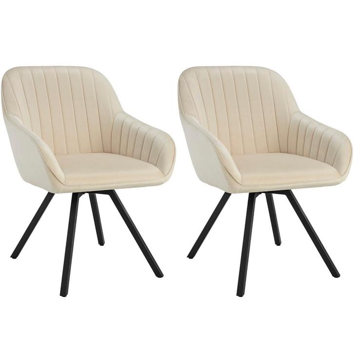 tectake Draaibare fluwelen stoel Snug, gestoffeerd - crème,, Huis en Inrichting, Stoelen, Verzenden