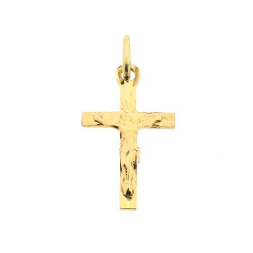 Gouden hanger van een kruis met corpus (religieus), Handtassen en Accessoires, Bedels, Gebruikt, Overige merken, Goud, Ophalen of Verzenden