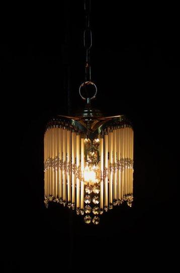 Plafondlamp - Glas, Kristal, Messing - Handgemaakt kristal