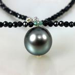 Halsketting - 18 karaat Witgoud Parel - Smaragd - Tahiti, Nieuw