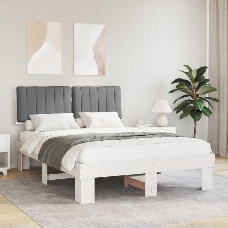vidaXL Bedframe met Gevoerde Hoofdbord Lichtgrijs 140 x 200, Huis en Inrichting, Slaapkamer | Bedden, Nieuw, Verzenden
