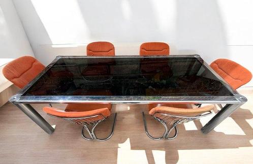 Table - Acier, Verre - Table et six chaises, Antiek en Kunst, Kunst | Designobjecten