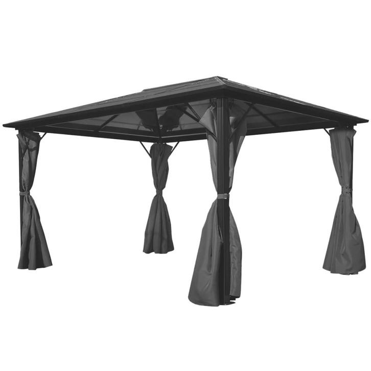vidaXL Prieel met gordijn 400x300 cm aluminium antraciet, Tuin en Terras, Partytenten, Nieuw, Verzenden