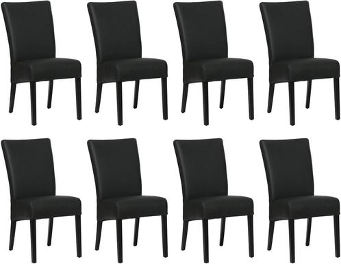 Set van 8 Zwarte leren landelijke eetkamerstoelen - Toledo, Huis en Inrichting, Stoelen, Overige kleuren, Vijf, Zes of meer stoelen