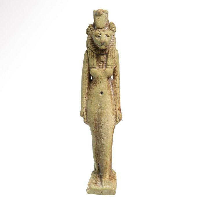 Oud-Egyptisch Faience Beeld van de Godin van de Oorlog,, Antiek en Kunst, Antiek | Overige Antiek