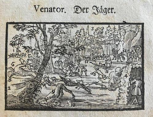 Venator. Der Jäger. Holzschnitt aus Comenii Orbis picti /, Antiek en Kunst, Antiek | Boeken en Manuscripten