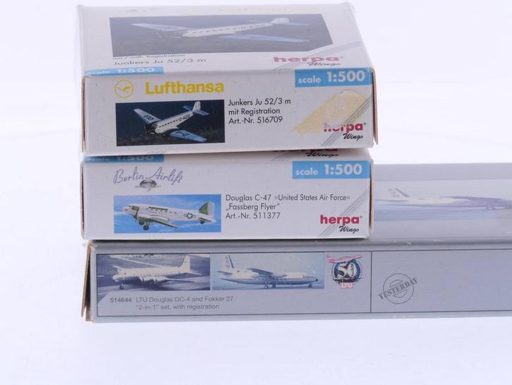 Schaal 1:500 Herpa 511377 Douglas C-47, Herpa 516709 Junk..., Hobby & Loisirs créatifs, Modélisme | Avions & Hélicoptères, Enlèvement ou Envoi
