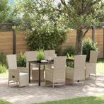 vidaXL Tuin Eettafel Set met kussen 7 pcs Beige poly rattan, Verzenden, Nieuw