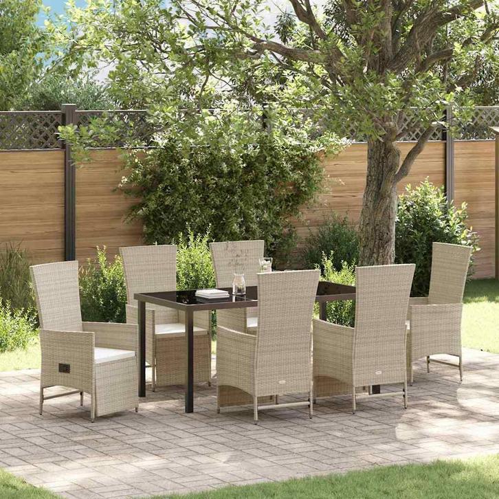 vidaXL Tuin Eettafel Set met kussen 7 pcs Beige poly rattan, Tuin en Terras, Tuinsets en Loungesets, Nieuw, Verzenden