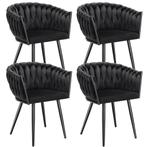 tectake Set eetkamerstoelen Astano fluweel, knoopdesign - zw, Verzenden, Nieuw