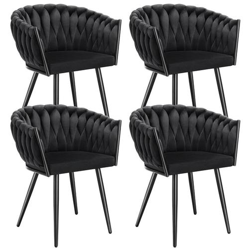tectake Set eetkamerstoelen Astano fluweel, knoopdesign - zw, Huis en Inrichting, Stoelen, Verzenden