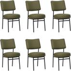 Set van 6 Olijfgroene leren moderne retro eetkamerstoelen -, Overige kleuren, Klassiek, Nieuw, Leer