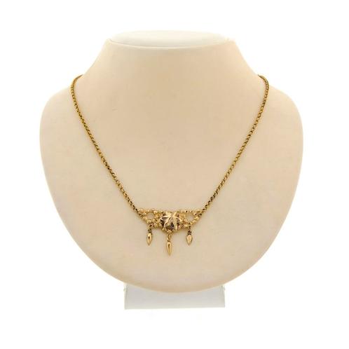 Gouden jasseron schakel ketting met vaste hanger | 43,5 cm, Handtassen en Accessoires, Kettingen, Overige kleuren, Gebruikt, Goud