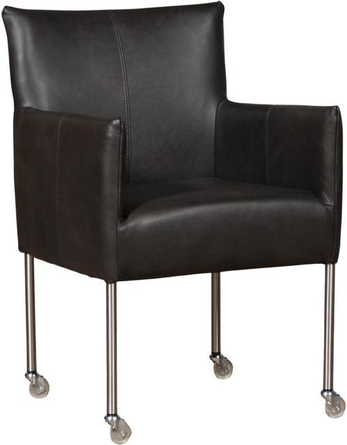 Donkergrijze leren moderne kuipstoel - poot rond inox met, Huis en Inrichting, Stoelen, Overige kleuren, Eén, Nieuw, Leer, Ophalen of Verzenden