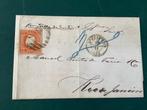 Portugal 1870 - 80 Reis op brief naar Brazilie - Mundifil 42, Postzegels en Munten, Postzegels | Europa | Spanje, Gestempeld