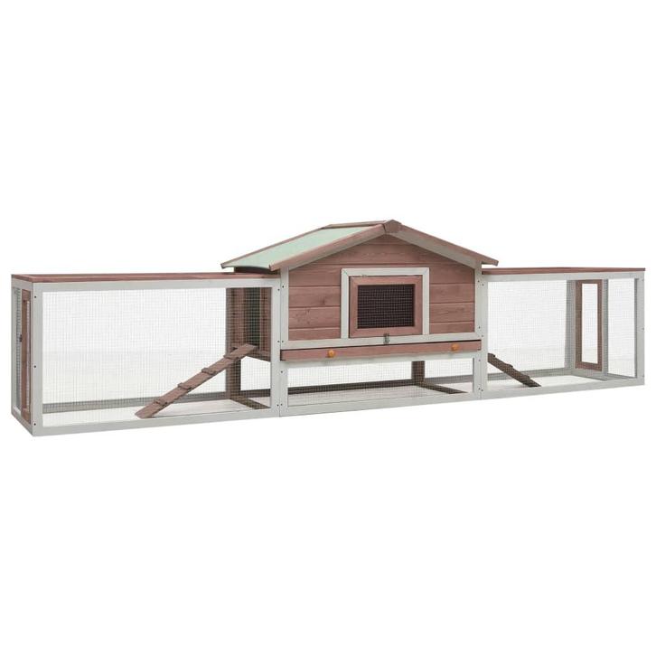 vidaXL Konijnenhok 310x70x87 cm massief grenen- en vurenhout, Dieren en Toebehoren, Knaagdieren en Konijnen | Hokken en Kooien