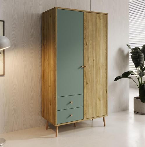 Kledingkast eiken groen 95cm Kleerkast | Lades Scandinavisch, Huis en Inrichting, Kasten | Overige, Nieuw, Verzenden