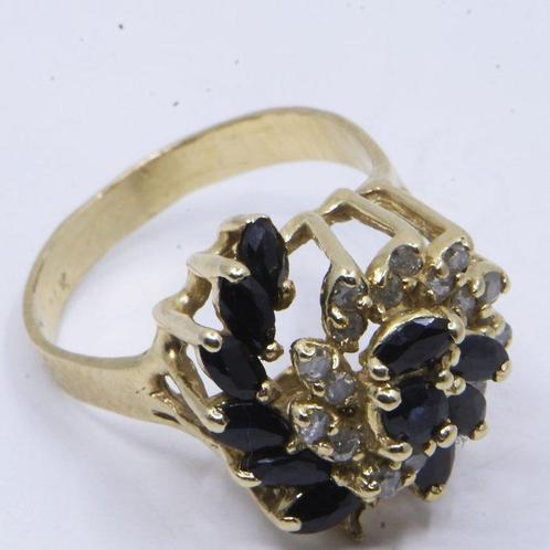 Ring - 14 karaat Geel goud - 0.99ct. tw. Saffier - Diamant -, Handtassen en Accessoires, Ringen